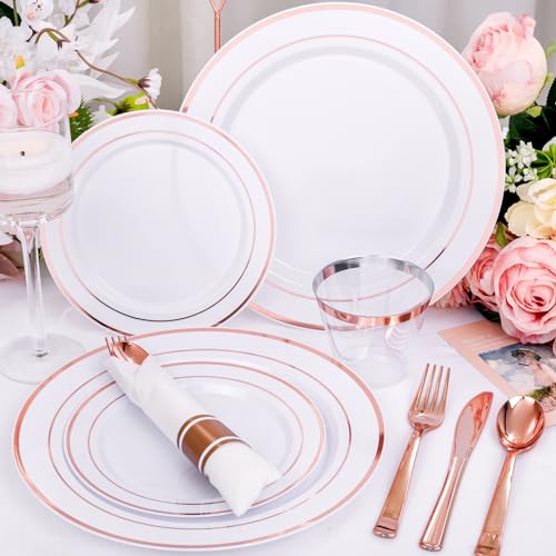 Clear Gold Plastic Dinnerware Set, 350 Pcs E587