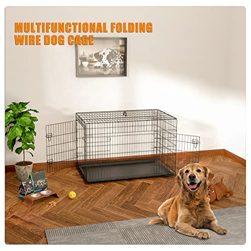 42 inch Metal Wire Dog Crate with Tray and Double Door J239400