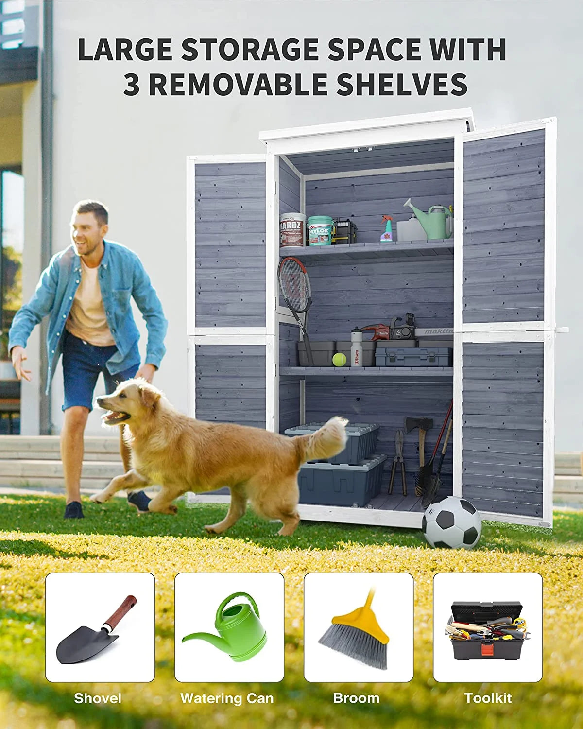 Gray Outdoor Storage Cabinet with Asphalt Roof N363407