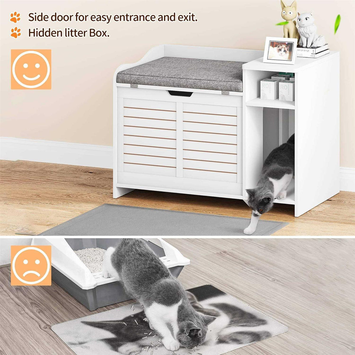 Litter Box Enclosure with Top Opening with Cushion Cat Litter Box Furniture W675897