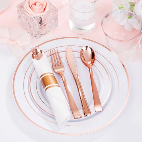 Clear Gold Plastic Dinnerware Set, 350 Pcs E587