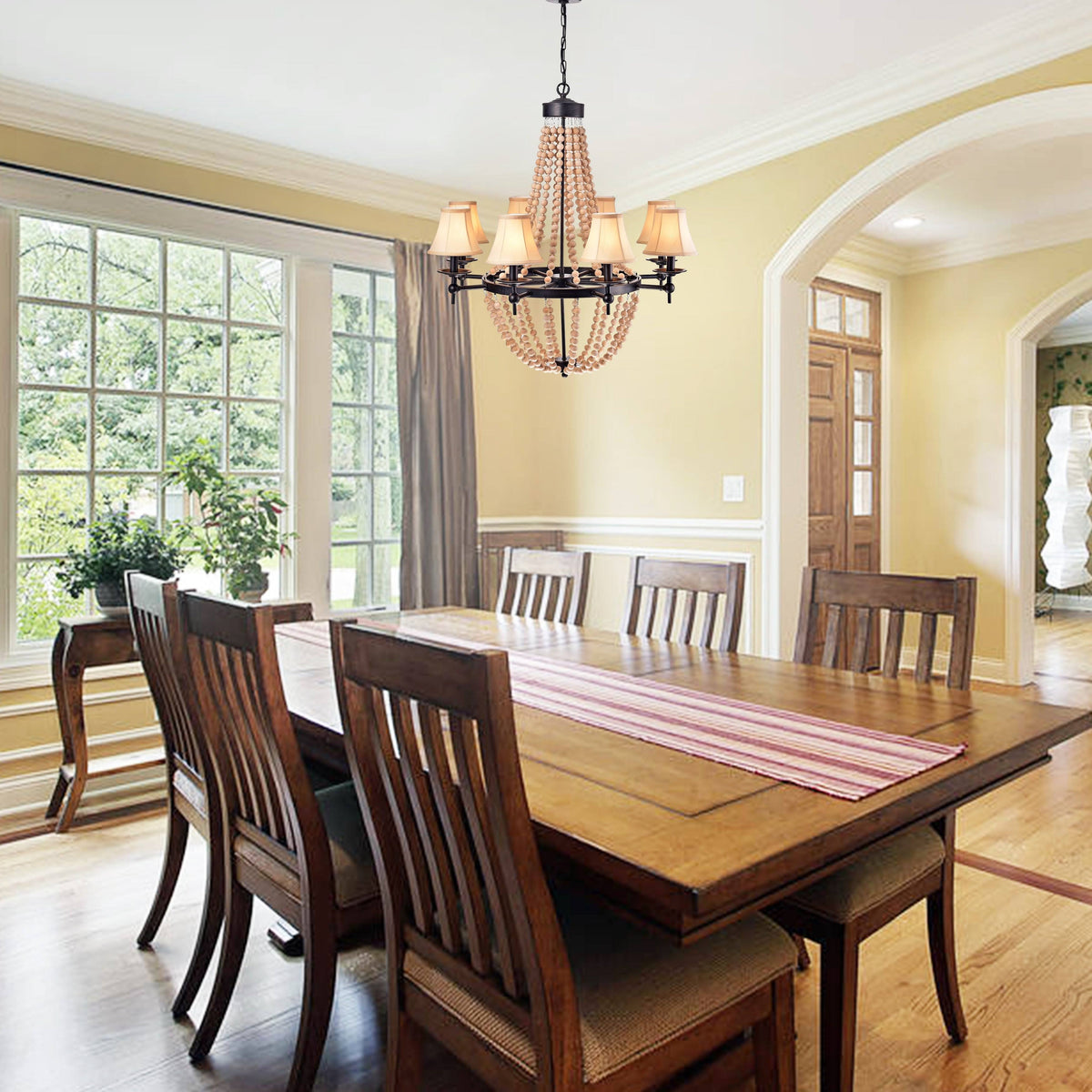 8-Light Candle Style Chandelier with Wood Accents U891416