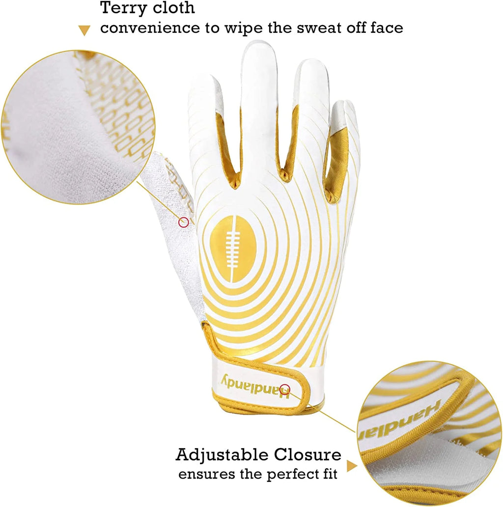 White and Gold Youth Football Gloves C2387