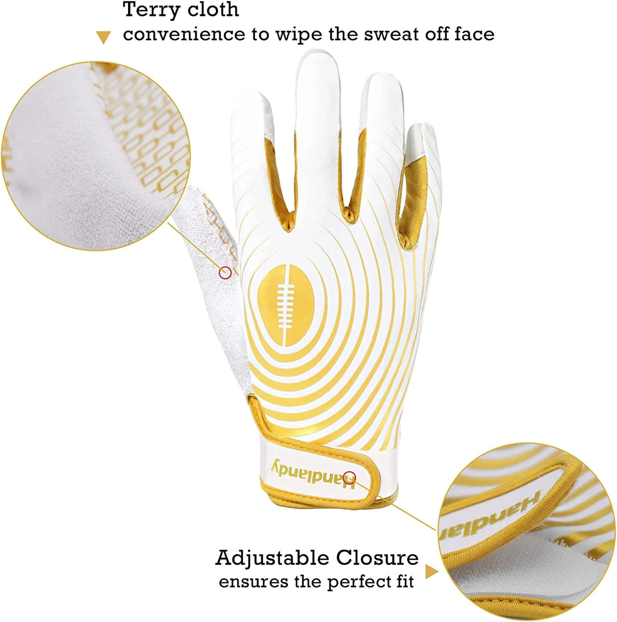 White and Gold Youth Football Gloves C2387