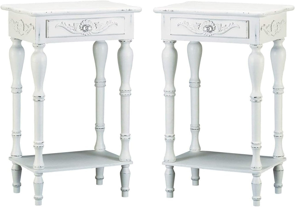 Set of 2 Carved Wood White Nightstands G596