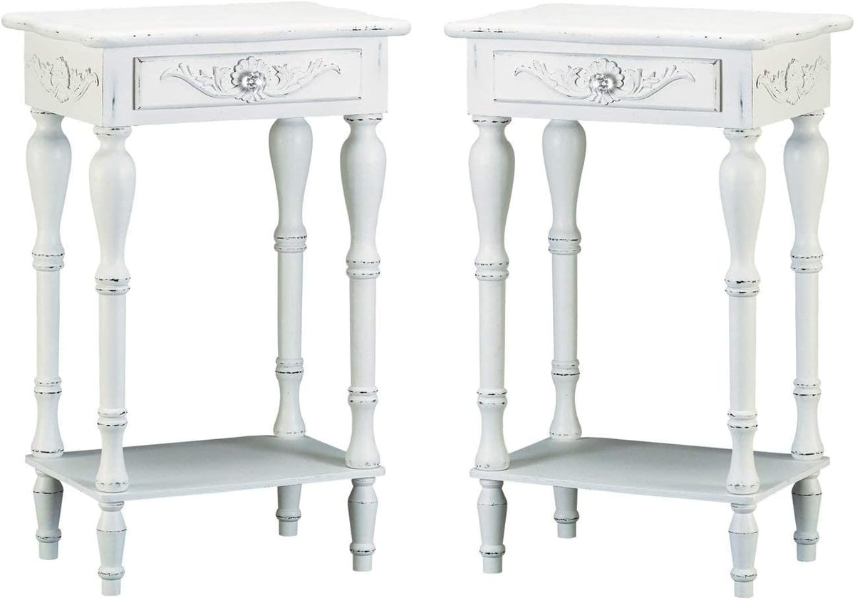 Set of 2 Carved Wood White Nightstands G596
