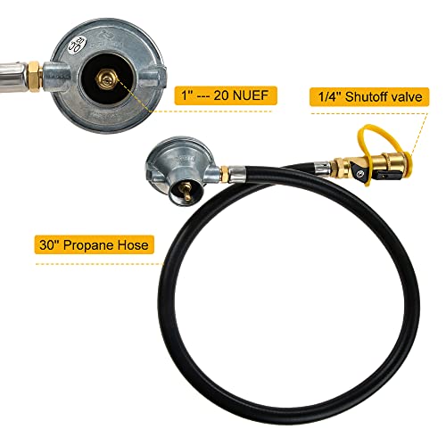 1LB Propane Tank Gas Regulator Valve with 1/4'' Quick Connect Shut Off Valve and 30Inch Propane Hose T179354