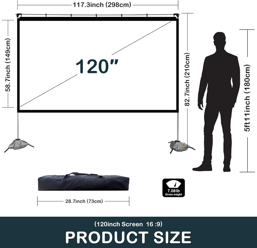 120 inch 4K HD 16:9 Projector Screen with Stand and Carry Bag Q4010