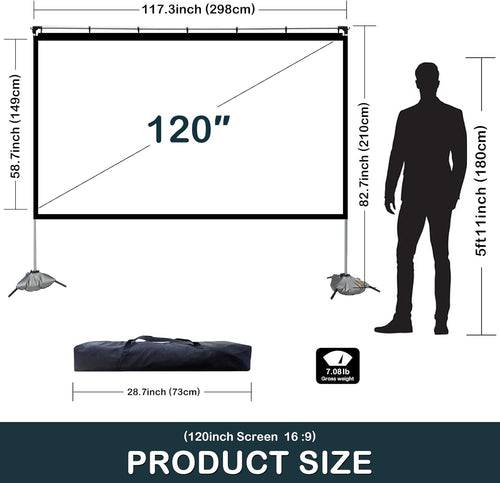 120 inch 4K HD 16:9 Projector Screen with Stand and Carry Bag Q4010
