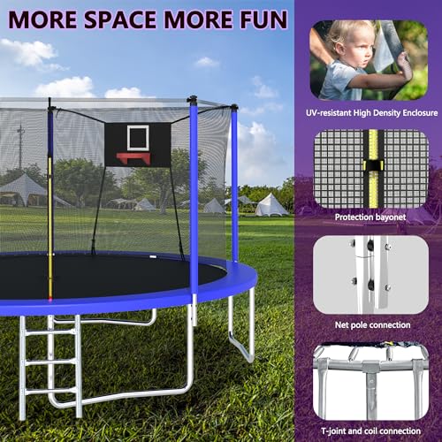 12FT 14FT 15FT 16FT Trampoline with Basketball Hoop, Ladder and Safety Enclosure Net P10873