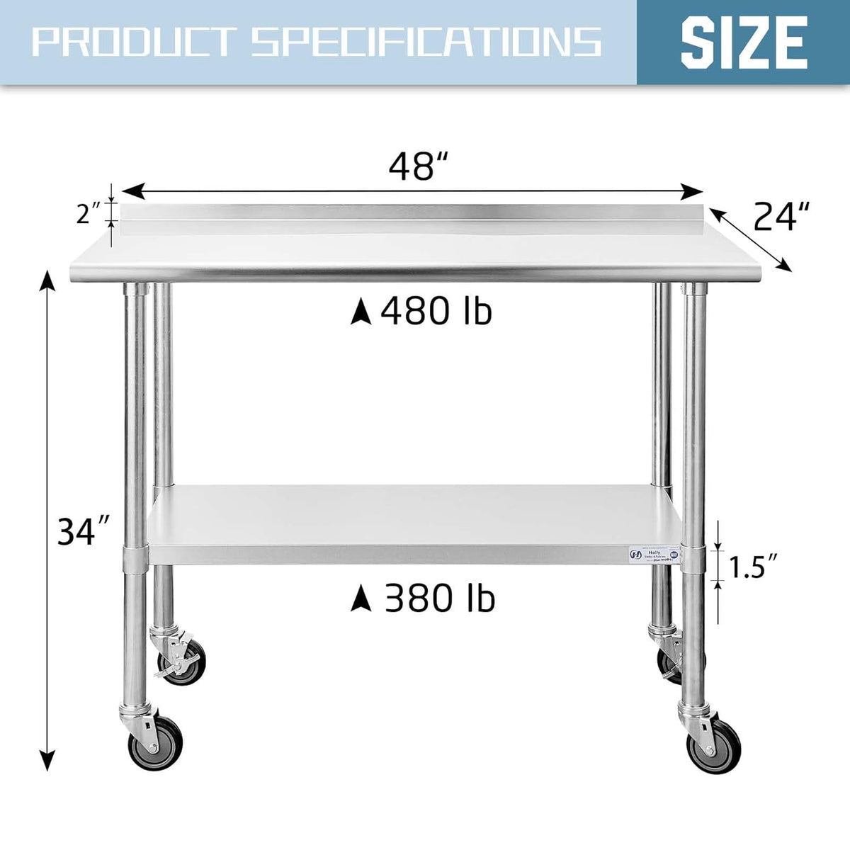 Stainless Steel Table 24 x 48 Inches with Caster Wheels T934114