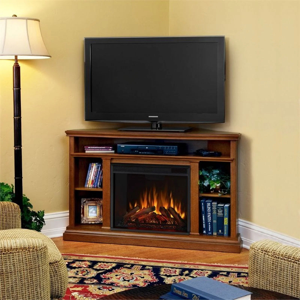 Oak Electric Corner Fireplace E861