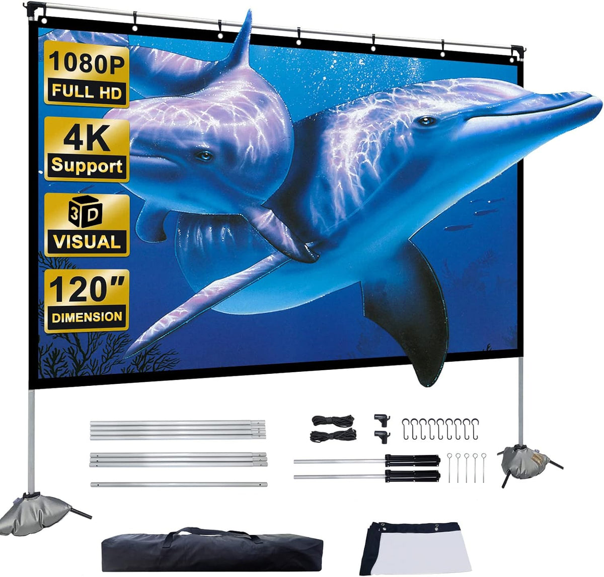 120 inch 4K HD 16:9 Projector Screen with Stand and Carry Bag Q4010