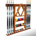 Wall Mount Pool Cue Stick Holder Hold 8 Cues Solid Wood Mahogany X434