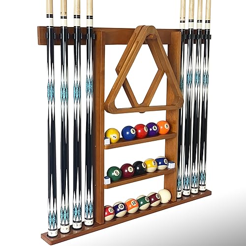 Wall Mount Pool Cue Stick Holder Hold 8 Cues Solid Wood Mahogany X434