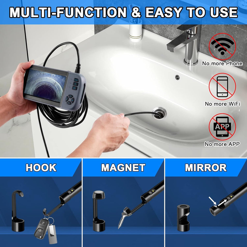 16.5 FT 1080P HD Dual Lens Endoscope Sewer Camera IP67 Waterproof X47660