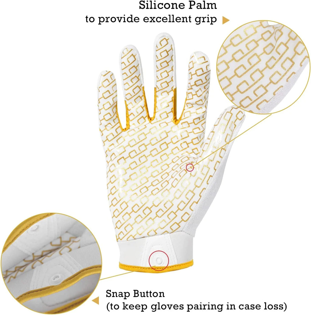 White and Gold Youth Football Gloves C2387