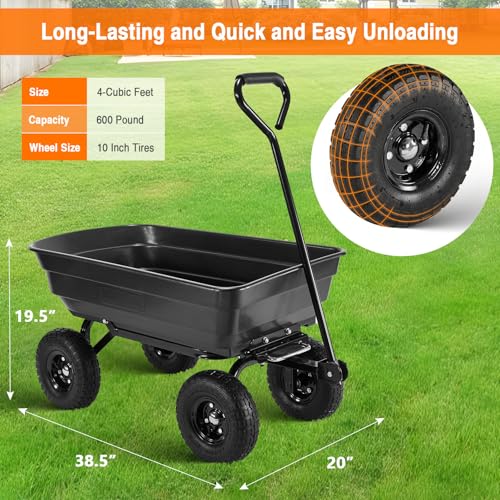 Black Steel Frame Utility Cart with 600 Pound Capacity and 10 Inch Tires H40224