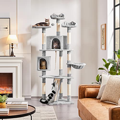 Dark Gray and White Multi-Level Cat Tree with Scratching Posts G73999