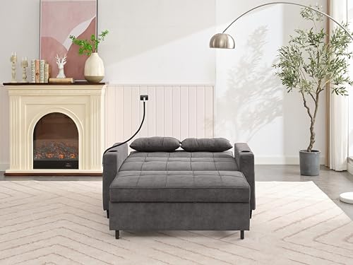 Green Convertible Sleeper Sofa Bed with USB Charging Cupholders R644102