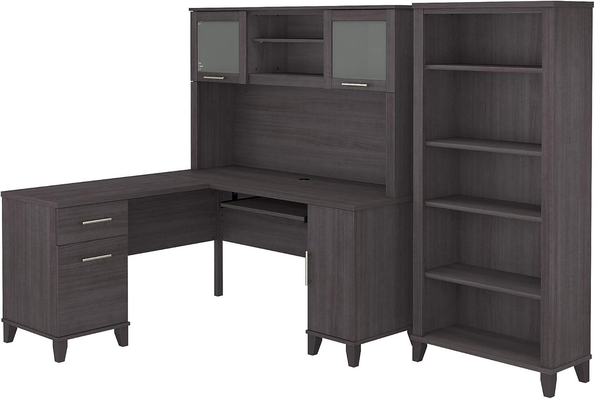 L Shaped Desk with Hutch and 5 Shelf Bookcase X96185