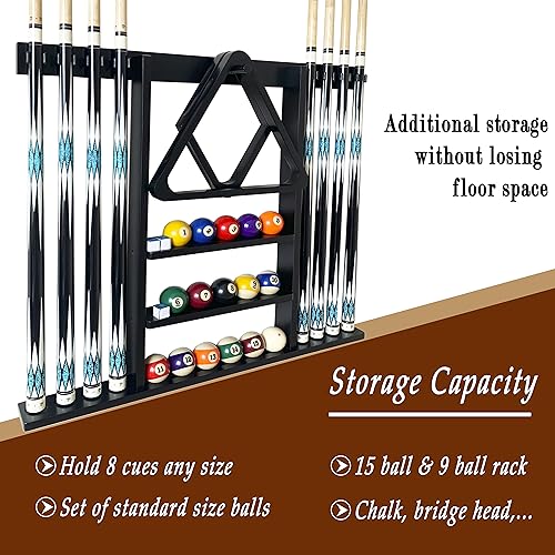 Wall Mount Pool Cue Stick Holder Hold 8 Cues Solid Wood Mahogany X434