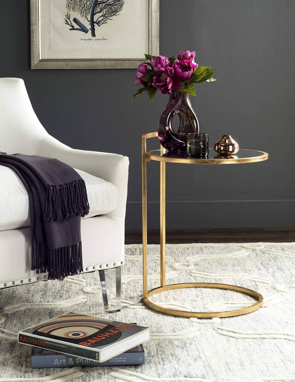 Round Gold Leaf End Table H499657