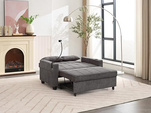 Green Convertible Sleeper Sofa Bed with USB Charging Cupholders R644102