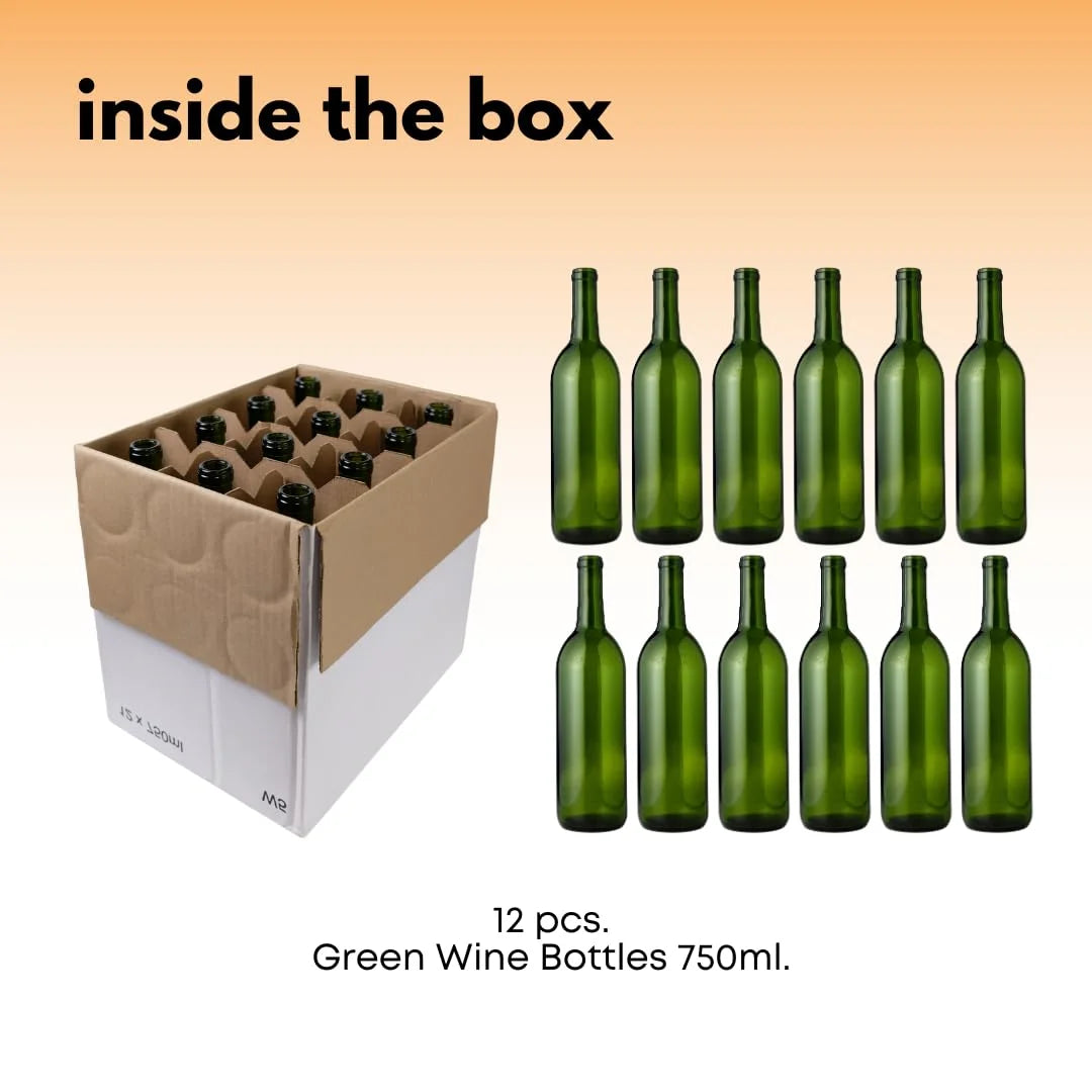 750 Ml Green Wine Bottles (Pack Of 12) O642469