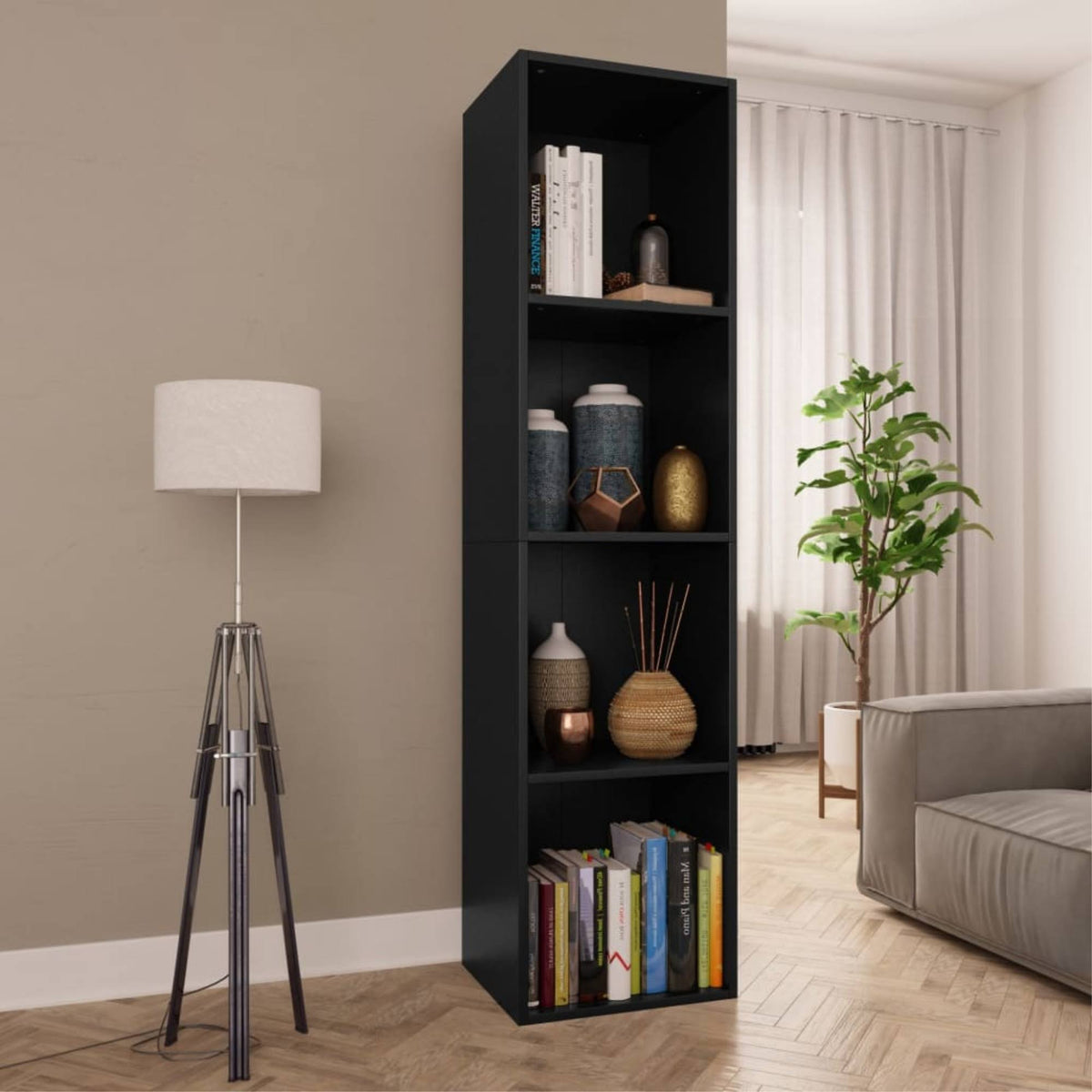 Black Chipboard Book Cabinet TV Cabinet N746691