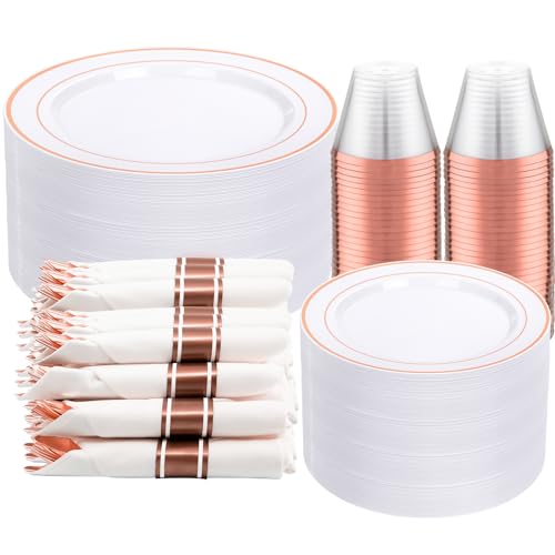 Clear Gold Plastic Dinnerware Set, 350 Pcs E587