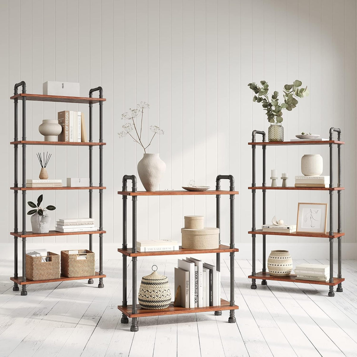 5-Tier Pine and Metal Etagere Bookcase I3184