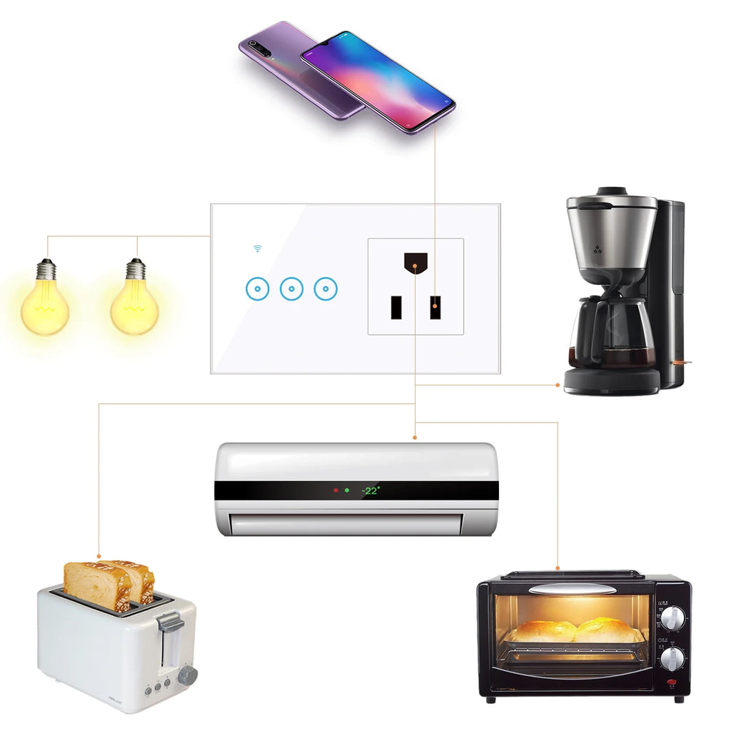 Wi-Fi Smart Wall Outlet With 1 Gang Touch Light Switch F159