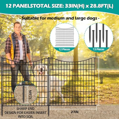 18 Panels No Dig Decorative Fence with Gate, 33 in(H) X 40.5 ft(L) Rustproof Metal Wire Edging Border E9870