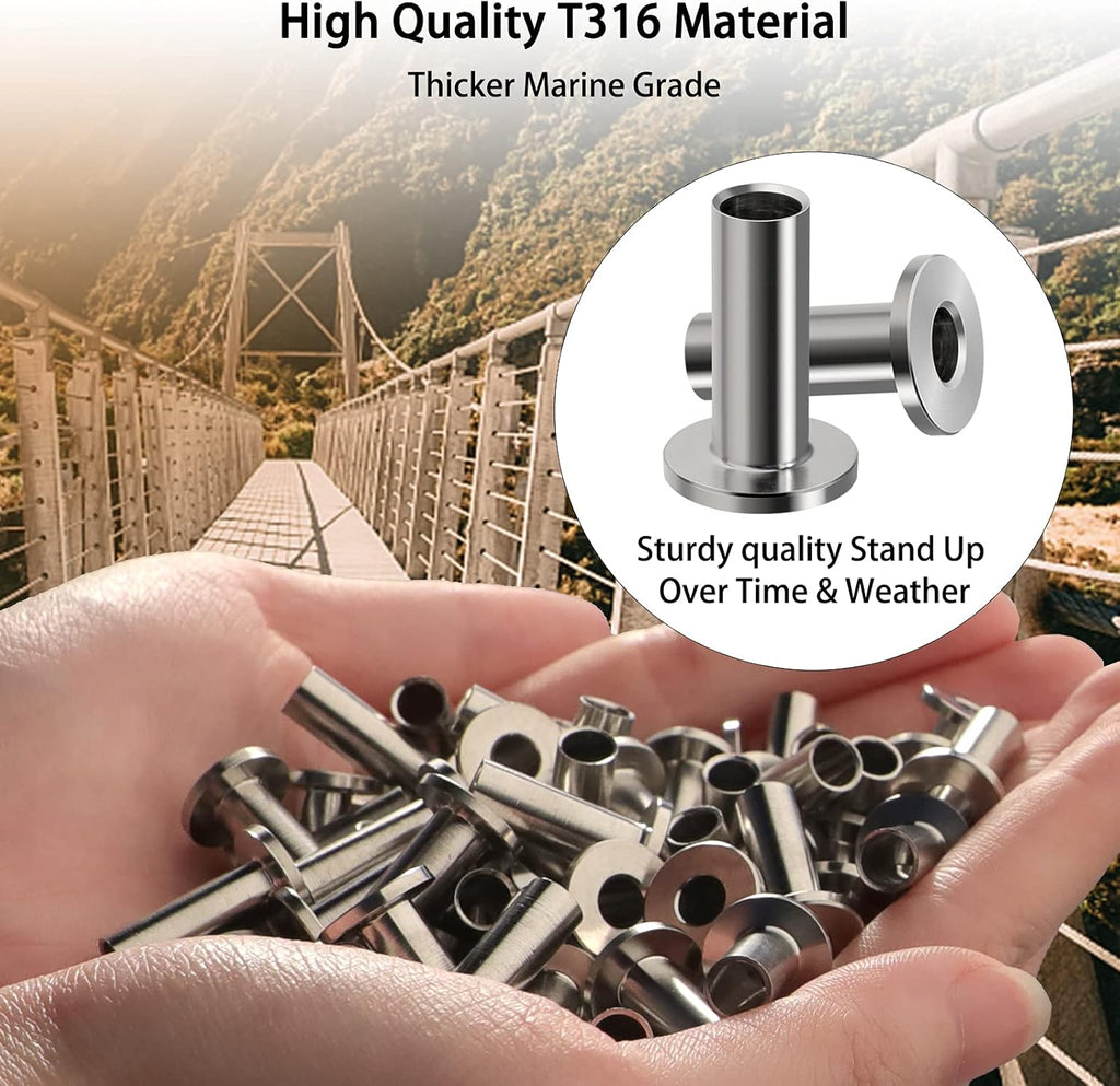 80 Pack T316 Stainless Steel Protector Sleeves for 1/8 Inch Wire Rope Cable Railing N87232