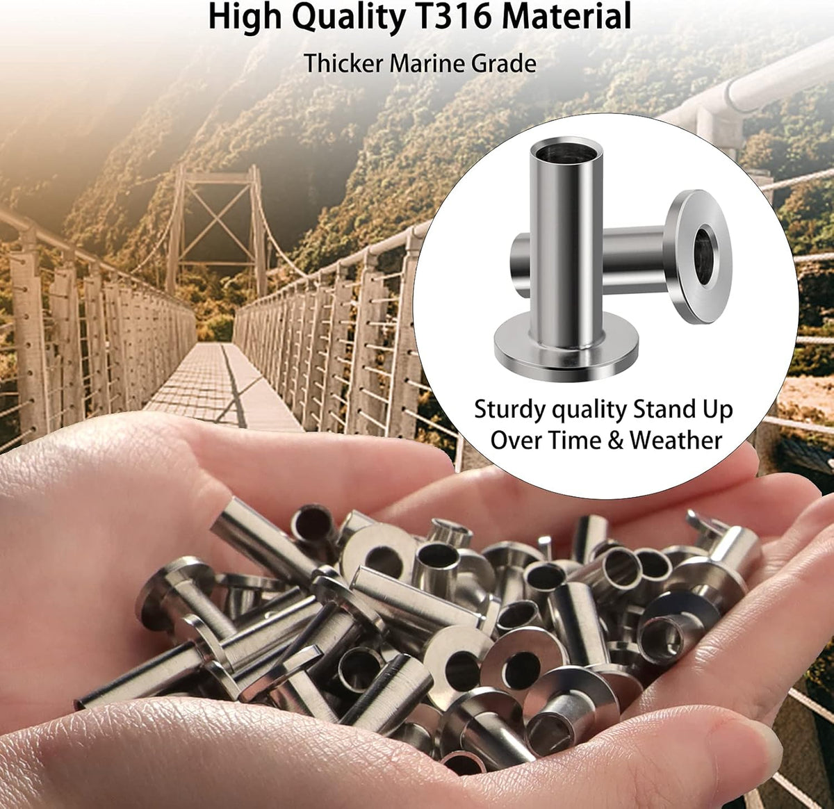 80 Pack T316 Stainless Steel Protector Sleeves for 1/8 Inch Wire Rope Cable Railing N87232