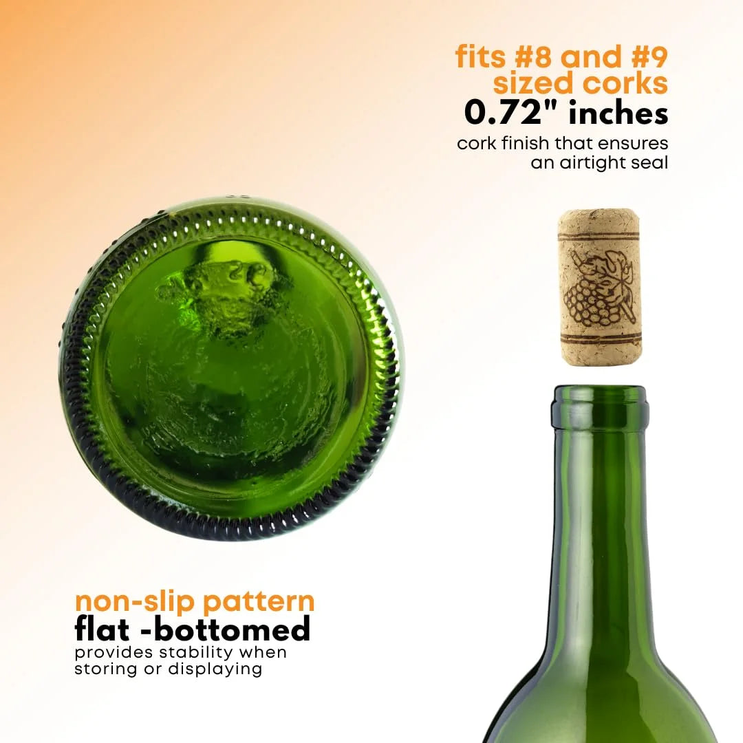 750 Ml Green Wine Bottles (Pack Of 12) O642469