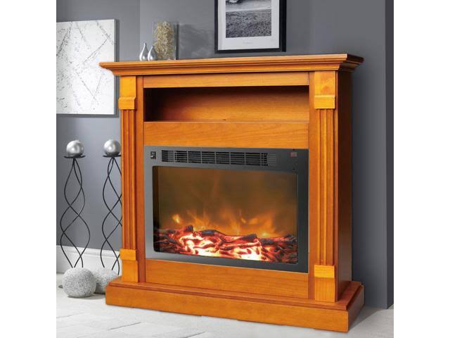 White Fireplace Mantel with Electronic Fireplace Insert O846557
