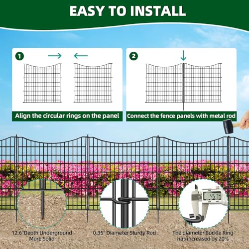 18 Panels No Dig Decorative Fence with Gate, 33 in(H) X 40.5 ft(L) Rustproof Metal Wire Edging Border E9870