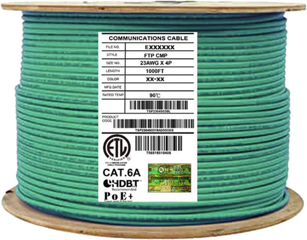 Cat6A Shielded Plenum 1000ft FTP 23AWG Solid Pure Copper Ethernet Cable Reel Blue A857
