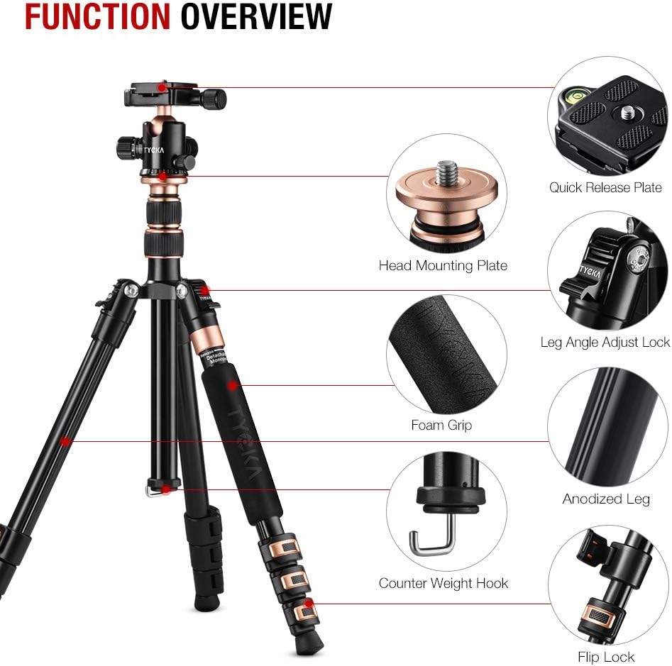 Lightweight Aluminum 56” Camera Tripod with 360 Degree Ball Head L115