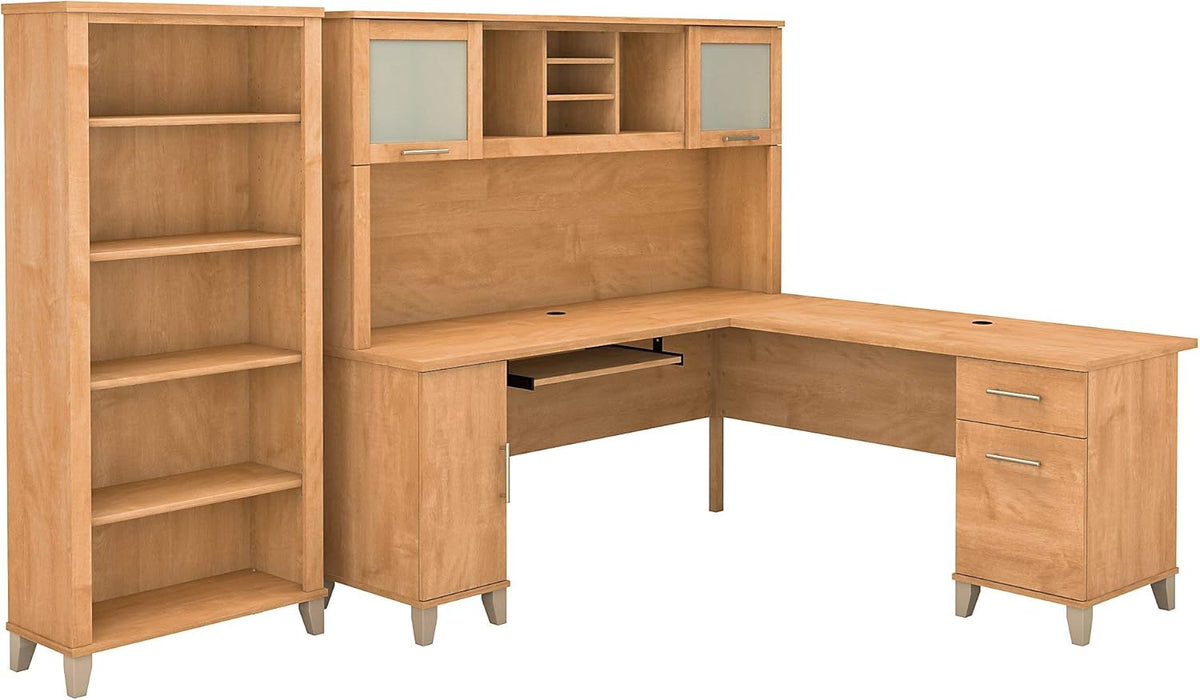 L Shaped Desk with Hutch and 5 Shelf Bookcase X96185