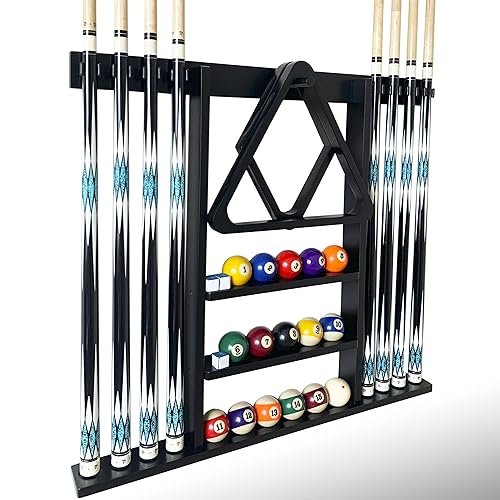 Wall Mount Pool Cue Stick Holder Hold 8 Cues Solid Wood Mahogany X434
