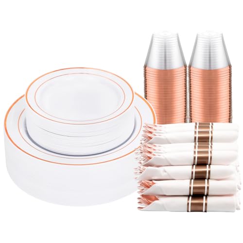 Clear Gold Plastic Dinnerware Set, 350 Pcs E587