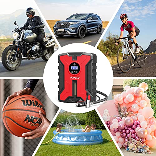 Dual-Power Cordless Tire Inflator Portable Air Compressor, 150PSI 12V Car DC Electric Air Pump with Digital Pressure Gauge N143