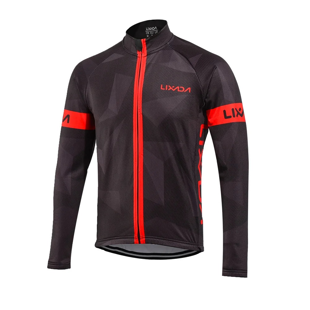 Men's Thermal Fleece Cycling Clothing Set - Long Sleeve Jacket & Windproof Padded Pants Z849
