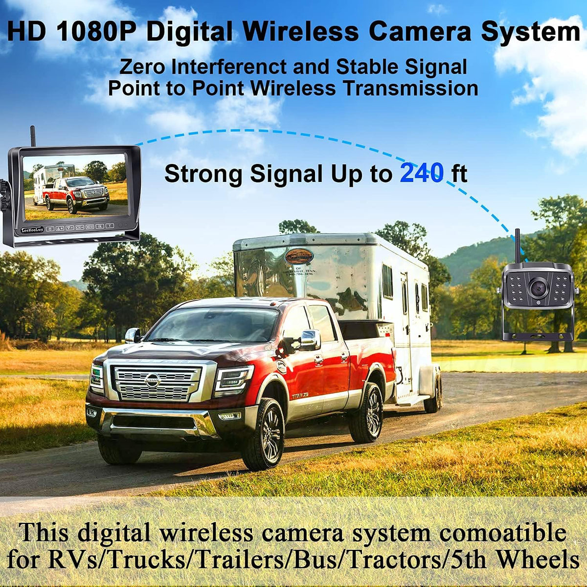 Wireless HD 1080P Backup Camera 7 Inch Monitor Rear View System K31134