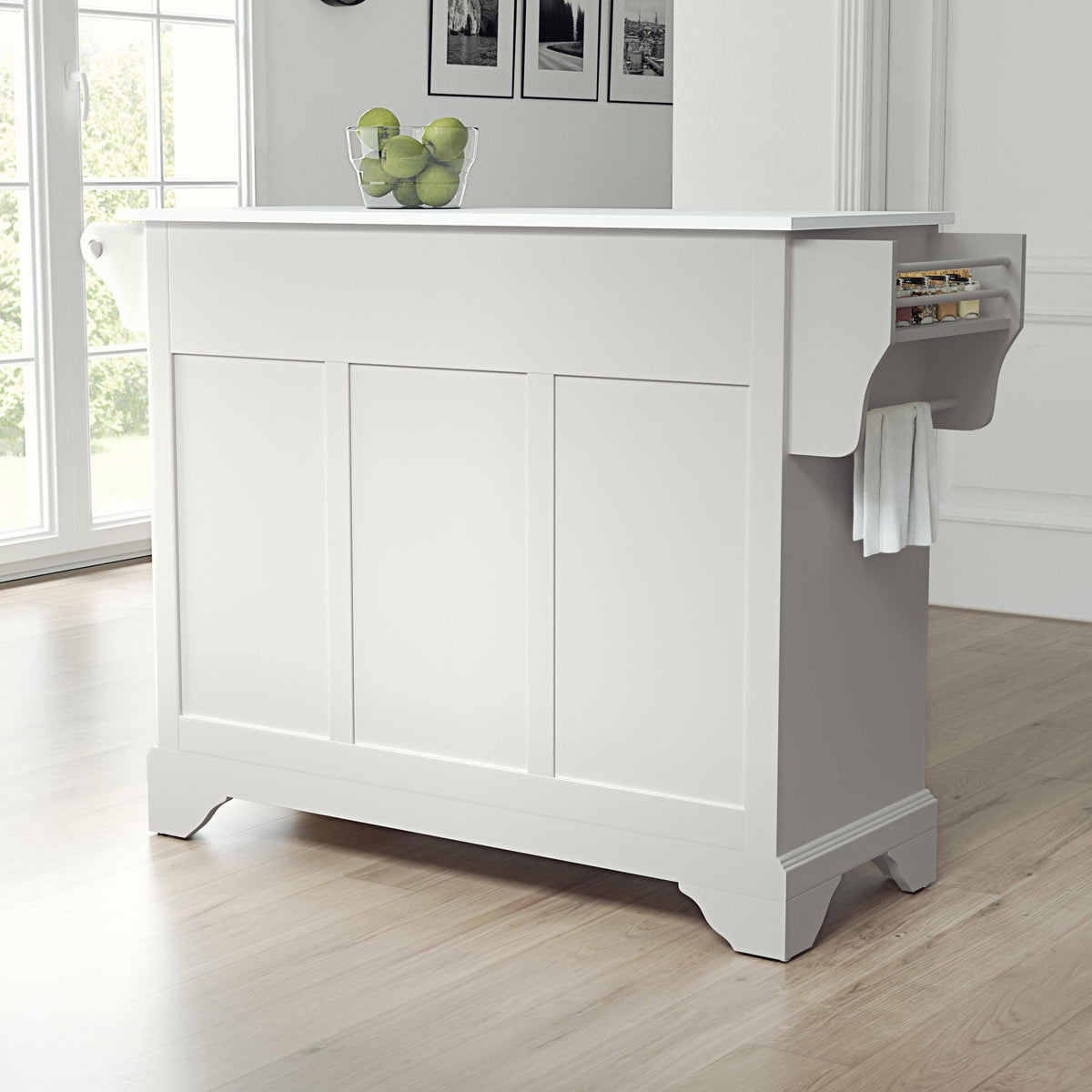 White Granite Top Full Size Kitchen Island Cart O502