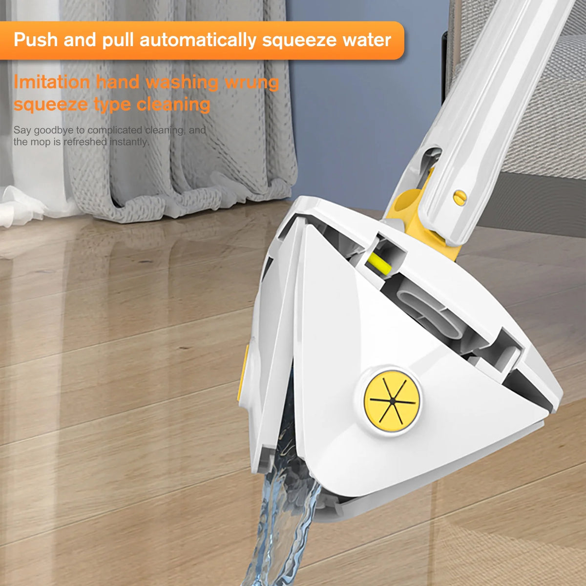 360° Adjustable Rotatable Triangle Cleaning Mop with Push-Pull Squeezing, Dry & Wet Mop M186508