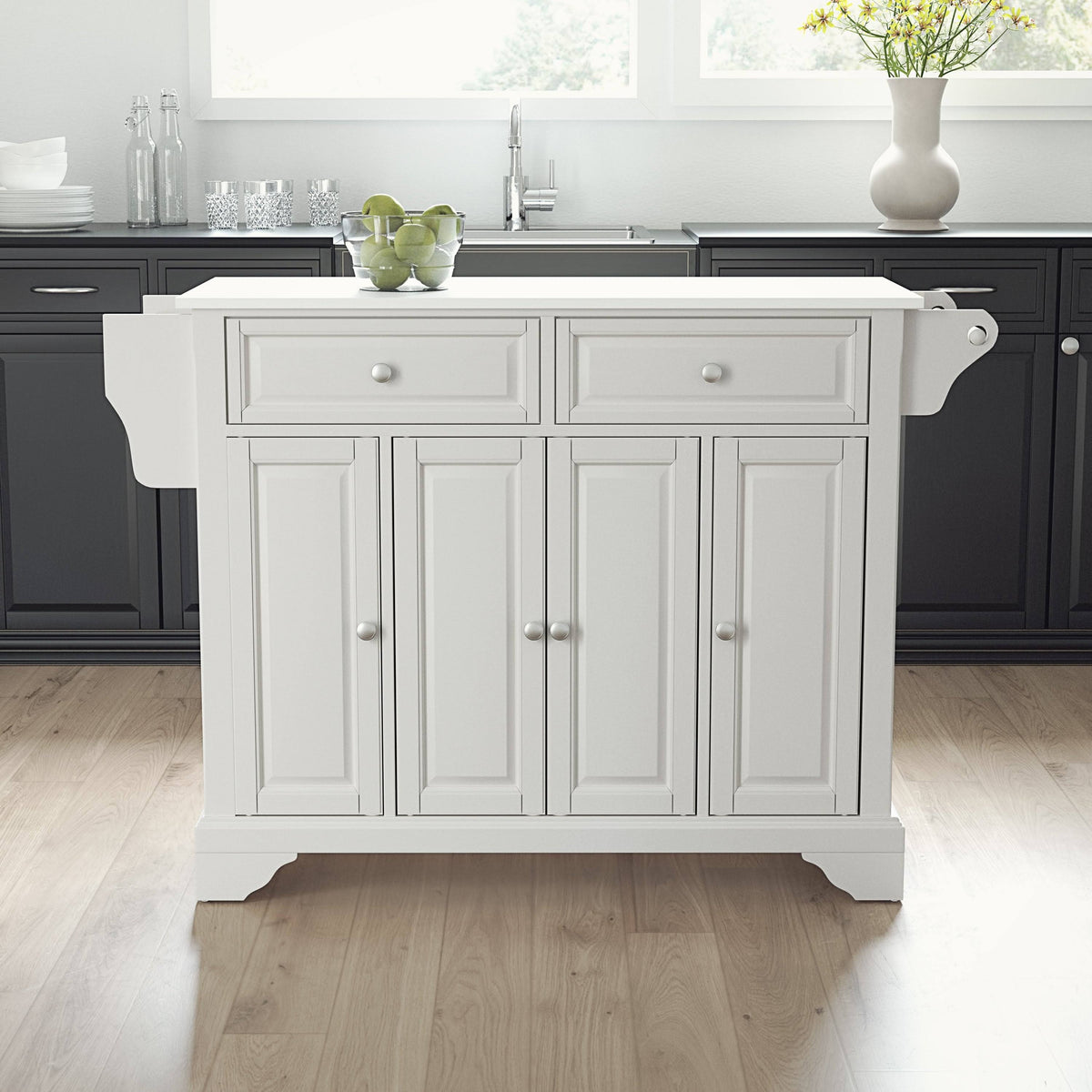 White Granite Top Full Size Kitchen Island Cart O502